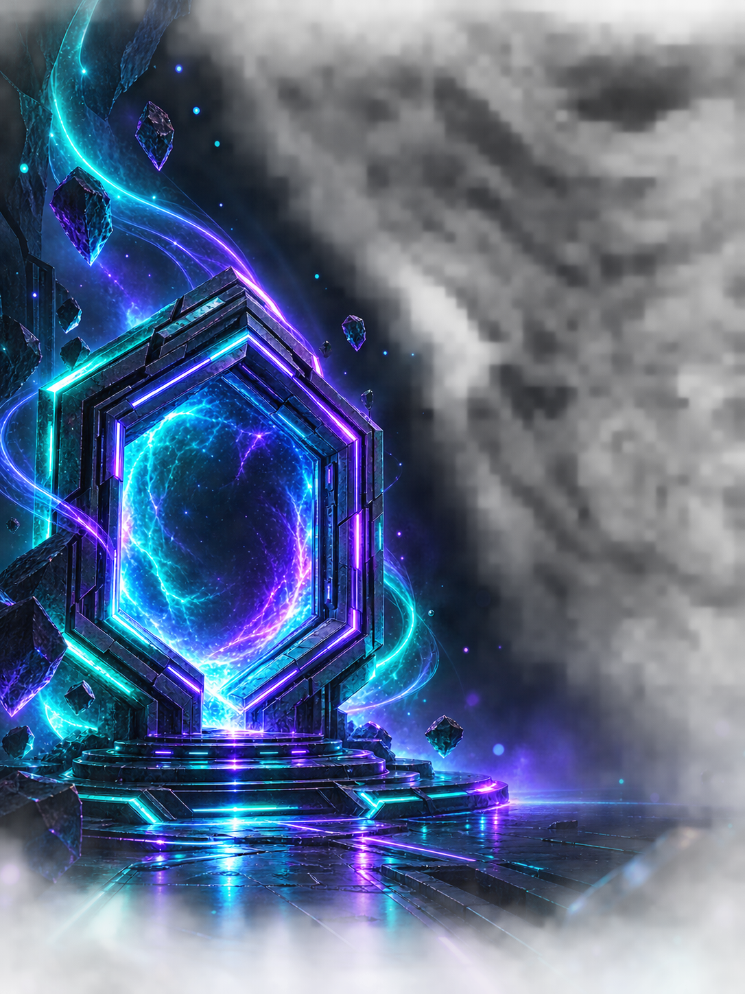 Glowing hexagon portal representing entry into the AVM platform
